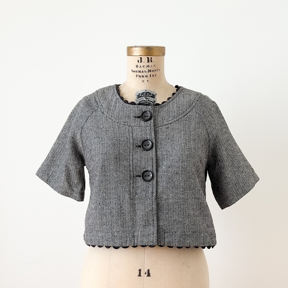 Anthropologie Nick And Mo Cropped Herringbone Tweed Blazer Career Office - Picture 1 of 10